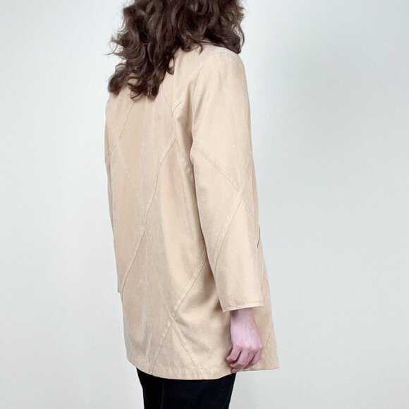 Vintage 90s Y2K Long Faux Suede Leather Peacoat Trench Jacket Quiet Luxury Coat - Picture 4 of 9